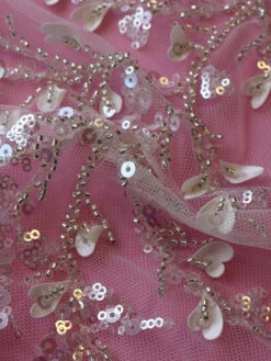 Ivory Beaded Lace - Amaris -Bridal Fabric Shop Amaris Closeup