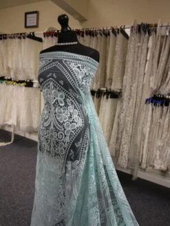 Aqua Embroidered Lace - Nyla -Bridal Fabric Shop AquaLace Nyla 1
