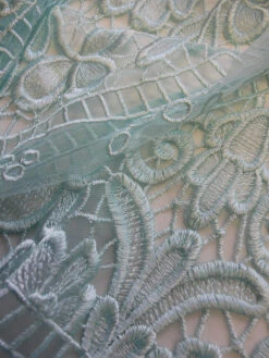 Aqua Embroidered Lace - Nyla -Bridal Fabric Shop AquaLace Nyla CloseUp