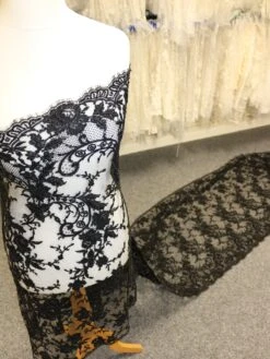 Black Hand Beaded Chantilly Lace - Brandy -Bridal Fabric Shop BlackBeadedLace Brandy