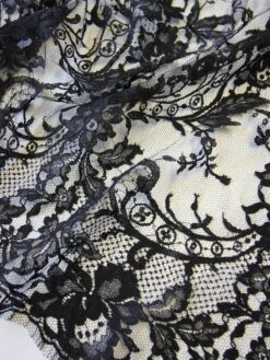 Black Chantilly Lace - Nefertari 11 Black Chantilly Lace - Nefertari -Bridal Fabric Shop BlackChantillyLace Nefertari CloseUp