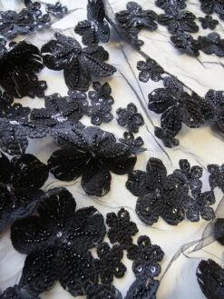 Black Embroidered Lace - Ashton -Bridal Fabric Shop BlackEmbroideredLace Ashton closeup