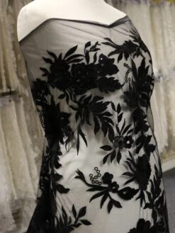 Black Sequinned Embroidery Lace - Gaynor -Bridal Fabric Shop BlackEmbroideryLace Gaynor 1