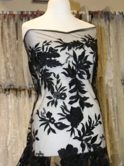 Black Sequinned Embroidery Lace - Gaynor -Bridal Fabric Shop BlackEmbroideryLace Gaynor