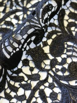 Black Guipure Lace - Theresa 9 Black Guipure Lace - Theresa -Bridal Fabric Shop BlackGuipureLace Theresa closeup