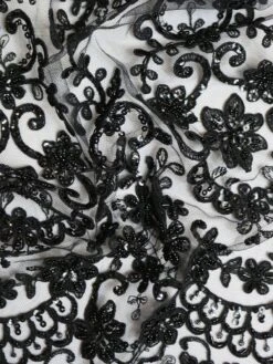 Black Beaded And Corded Lace - Alexandra -Bridal Fabric Shop BlackLace Alexandra