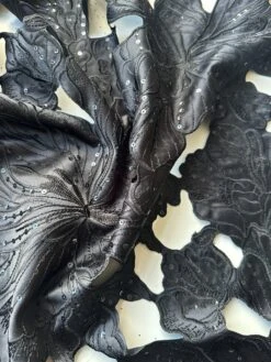 Black Laser Cut Satin - Arwen -Bridal Fabric Shop BlackLaserSatin Arwen closeup