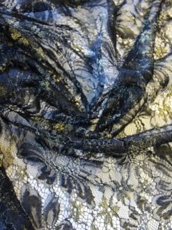 Black Raschel Lace - Moseley -Bridal Fabric Shop Black GoldLace Moseley closeup