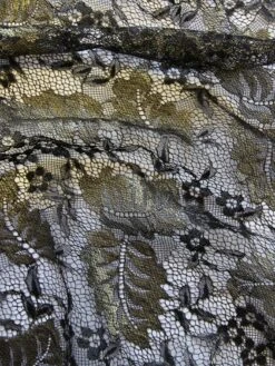 Black Raschel Lace - Wren -Bridal Fabric Shop BlackandGoldLace Wren closeup