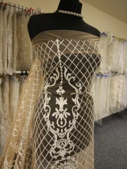 Champagne Embroidered Lace - Victory -Bridal Fabric Shop ChampBridalLace Victory2