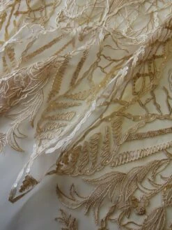Champagne Embroidered Lace - Hortense -Bridal Fabric Shop ChampagneBridalLace Hortense CloseUp
