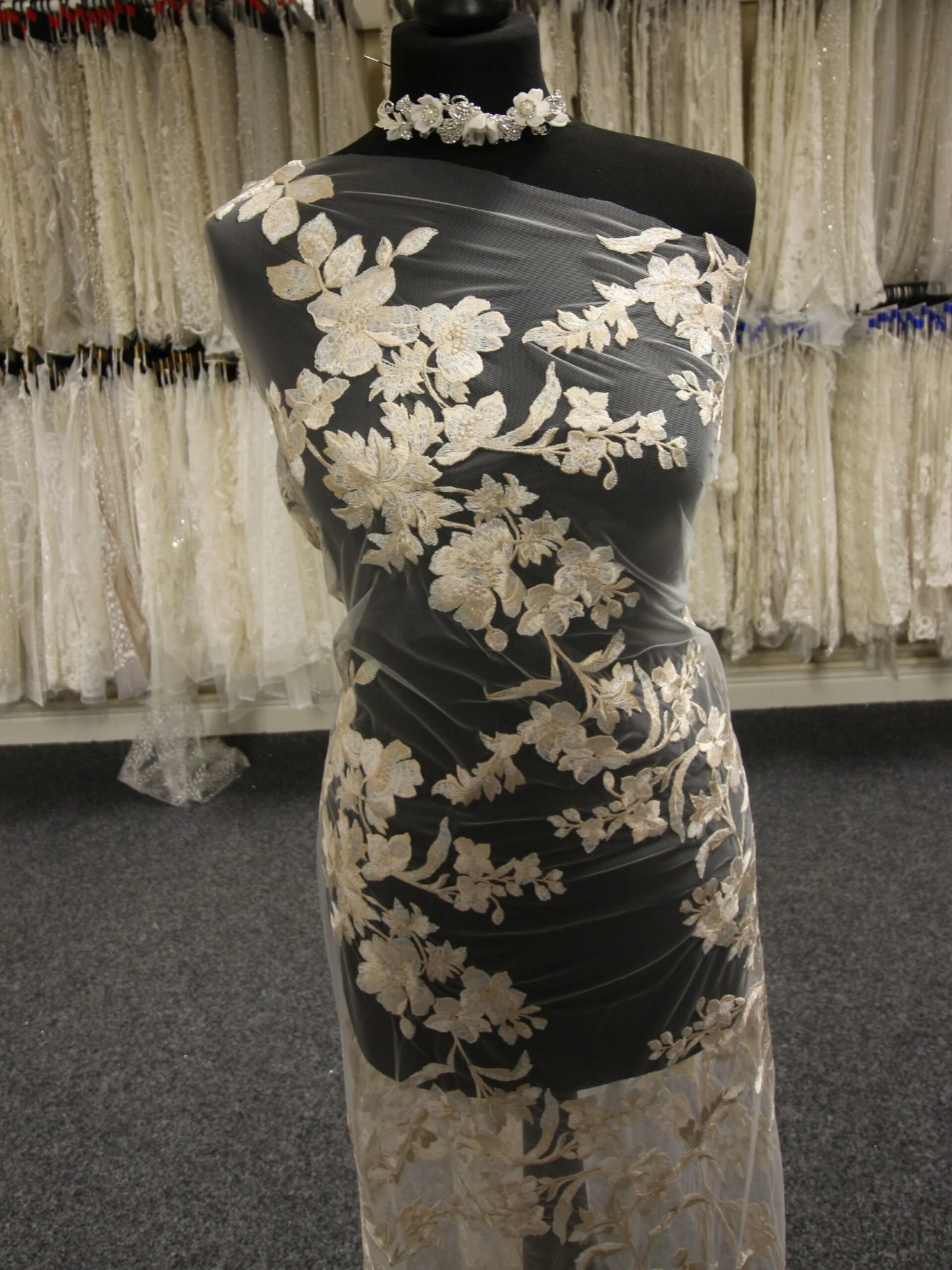 Champagne Embroidered Flower Lace - Aldira 2 Champagne Embroidered Flower Lace - Aldira - Image 2