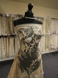 Champagne Embroidered Lace - Keegan -Bridal Fabric Shop ChampagneLace Keegan2