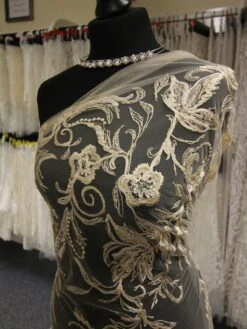 Champagne Embroidered Lace - Zarine -Bridal Fabric Shop ChampagneLace Zarine