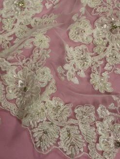 Ivory Beaded And Corded Lace - Chelsea -Bridal Fabric Shop Chelsea closeup