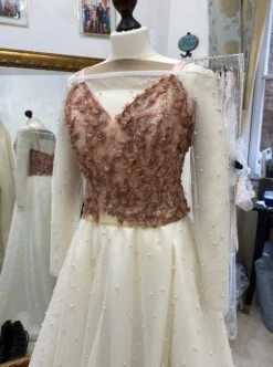 Antique Rose Beaded Lace - Drew -Bridal Fabric Shop DrewAntiqueRose