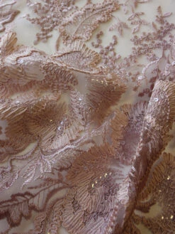 Dusky Pink Embroidered Lace - Bexley -Bridal Fabric Shop DuskyPinkLace Bexley CloseUp