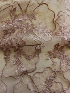 Pink Embroidery Lace - Blessing -Bridal Fabric Shop DuskyPinkLace Blessing Closeup