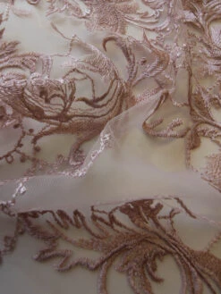 Pink Embroidery Lace - Sortil -Bridal Fabric Shop DuskyPinkLace Sortil CloseUp