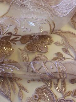 Pink Sequin Embroidery Lace - Tiana -Bridal Fabric Shop DuskyPinkLace Tiana Closeup