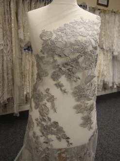 Pewter Grey Embroidery Lace - Garbo -Bridal Fabric Shop GarboPewter