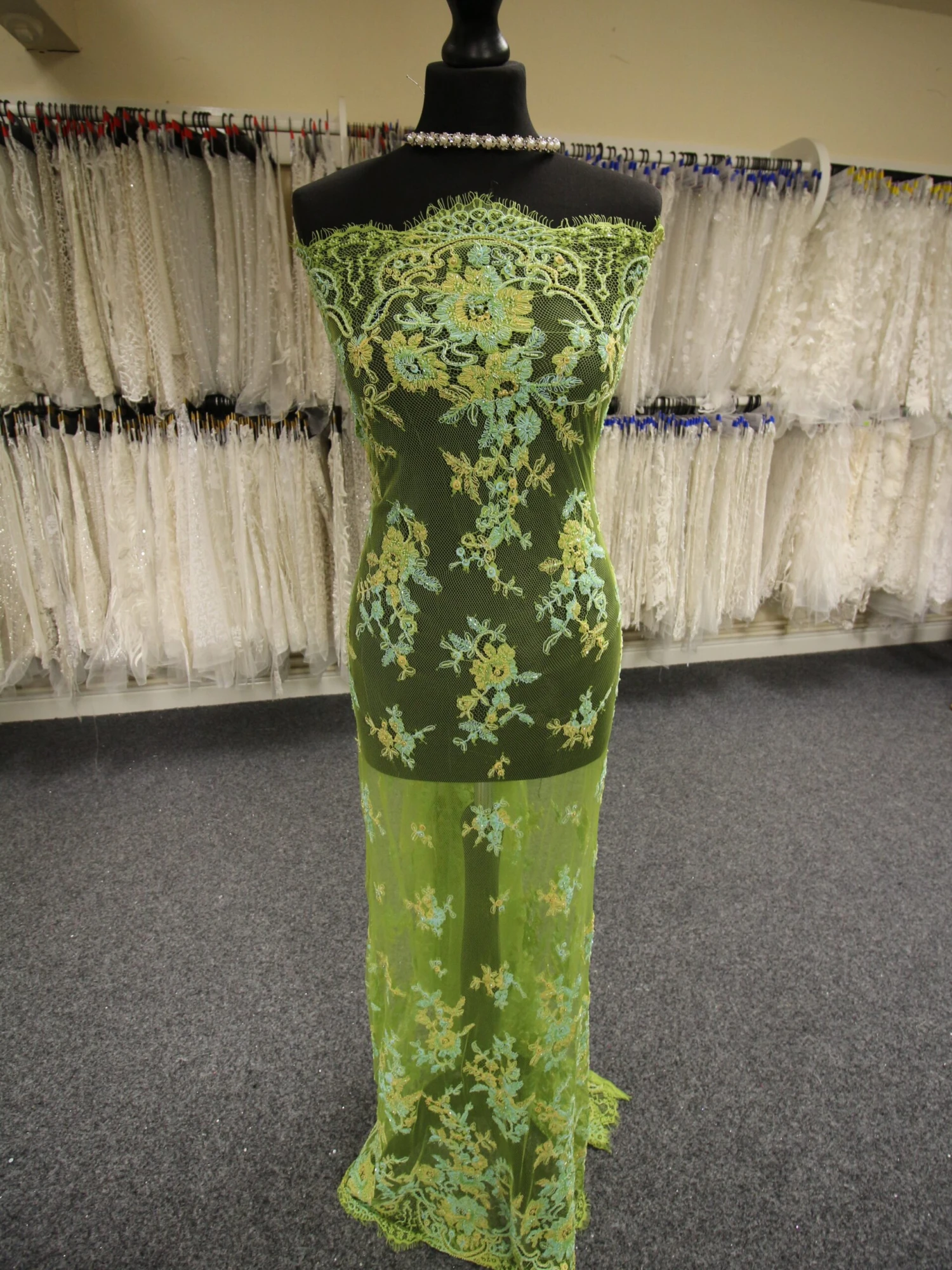 Green Beaded And Corded Lace - Cadence 1 Green Beaded And Corded Lace - Cadence