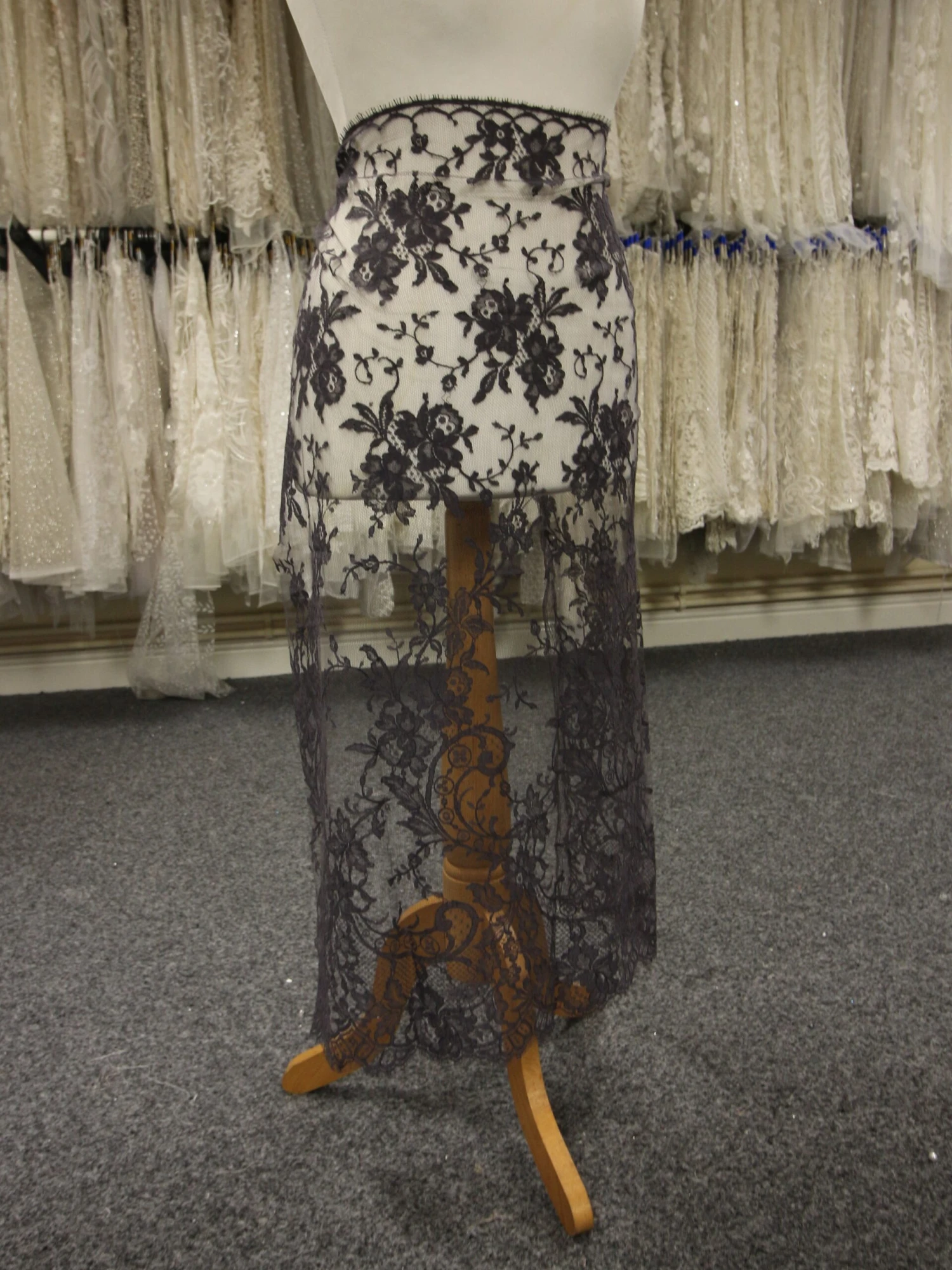 Grey Chantilly Lace - Kate 1 Grey Chantilly Lace - Kate