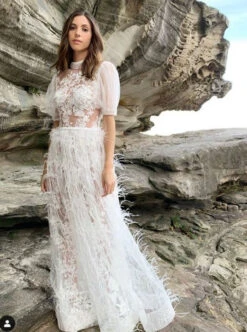 Ivory Feather Lace - Azzurra -Bridal Fabric Shop H3023 D7