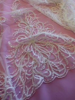 Ivory Beaded Lace - Zanobia -Bridal Fabric Shop IvoryBeadedLace Zanobia Closeup