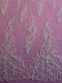 Ivory Beaded Lace - Zanobia -Bridal Fabric Shop IvoryBeadedLace Zanobia ScallopedBorder