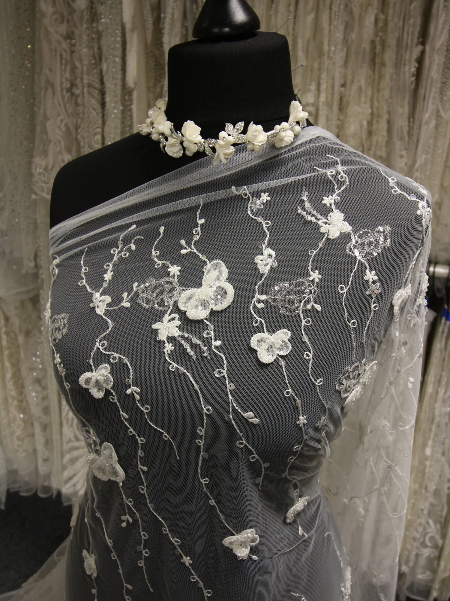 Ivory Beaded Embroidered Lace - Genka 2 Ivory Beaded Embroidered Lace - Genka - Image 2