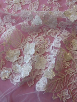 Ivory 3D Embroidered Lace - Hunter -Bridal Fabric Shop IvoryEmbroideryLace Hunter CloseUp