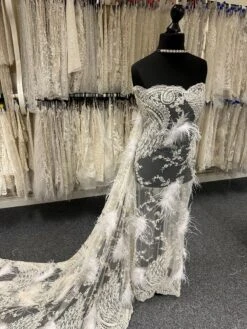 Ivory Beaded With White Feathers Lace - Chantelle 20 Ivory Beaded With White Feathers Lace - Chantelle -Bridal Fabric Shop IvoryLacewithWhiteFeathers Chantelle