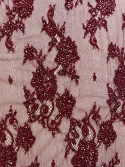 Maroon Beaded Lace - Jacintha -Bridal Fabric Shop Jacintha