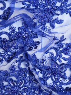 Royal Blue Beaded Lace - Kady -Bridal Fabric Shop KadyRoyal