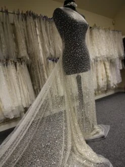 Silver Sequined & Beaded Tulle - Kenza -Bridal Fabric Shop KenzaSilver