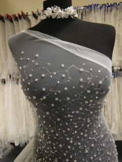Silver Sequined & Beaded Tulle - Kenza -Bridal Fabric Shop KenzaSilver 3bc0f9e6 cbd7 4957 b36e a5cc55e39aaa