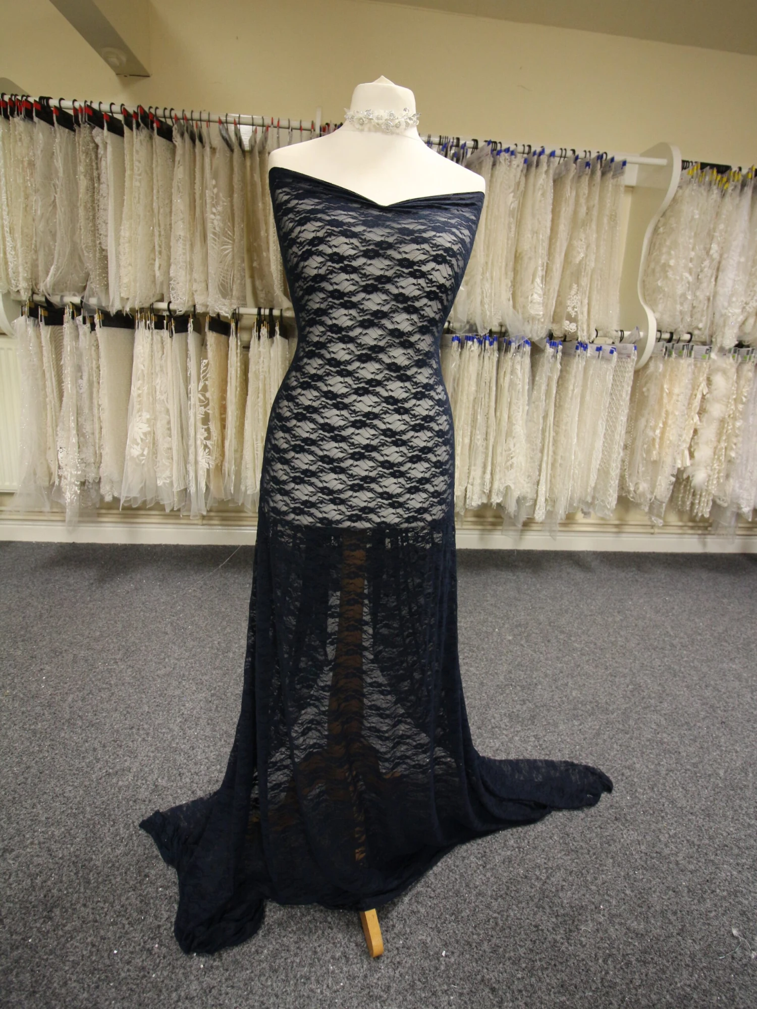 Midnight Blue Stretch Lace - Yvonne 1 Midnight Blue Stretch Lace - Yvonne