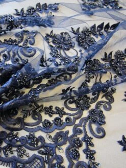 Navy Beaded Lace - Pilar 10 Navy Beaded Lace - Pilar -Bridal Fabric Shop NavyBeadedLace Pilar closeup