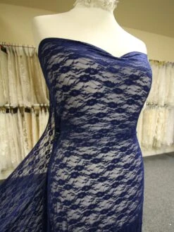 Navy Blue Stretch Lace - Yvonne -Bridal Fabric Shop NavyBridalLace Yvonne