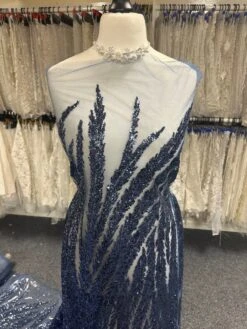 Navy Sequin Glitter Lace - Divine -Bridal Fabric Shop NavySequinLace Divine