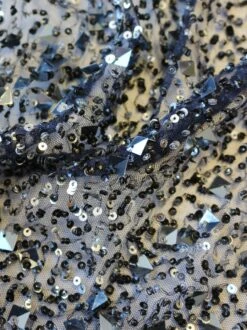 Navy Sequin Lace - Thelma 11 Navy Sequin Lace - Thelma -Bridal Fabric Shop NavySequinLace Thelma Closeup