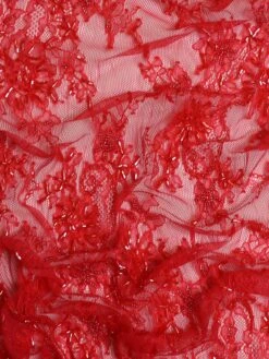 Red Beaded Lace - O'Hara 8 Red Beaded Lace - O'Hara -Bridal Fabric Shop OharaRed