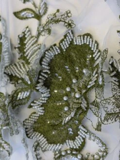 Olive Green Lace - Roberta -Bridal Fabric Shop OliveGreenLaceRoberta Closeup