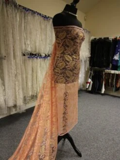 Peach Raschel Lace - Wren -Bridal Fabric Shop PeachLace Wren