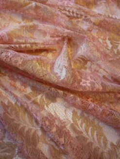 Peach Raschel Lace - Wren -Bridal Fabric Shop PeachaandGoldLace Wren closeup