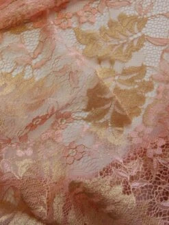 Peach Raschel Lace - Wren -Bridal Fabric Shop PeachandGoldLace Wren