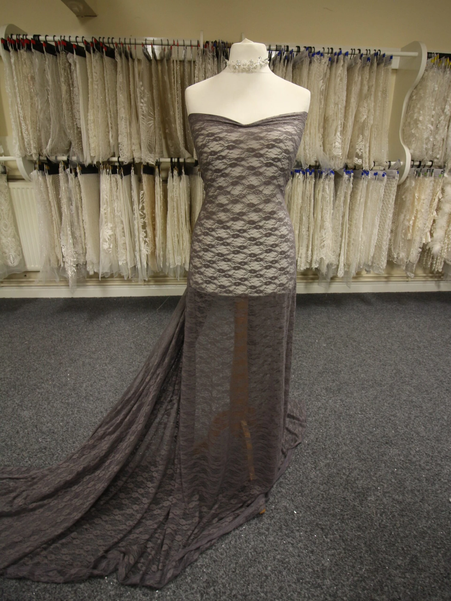 Pewter Grey Stretch Lace - Yvonne 1 Pewter Grey Stretch Lace - Yvonne