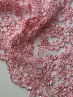 Peony Pink Lace - Alexandra -Bridal Fabric Shop PinkLace Alexandra closeup