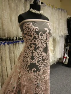 Pink Embroidered Lace - Binta 12 Pink Embroidered Lace - Binta -Bridal Fabric Shop PinkLace Binta 1